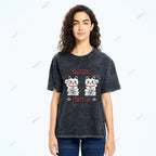 Unisex Japanese Fortune Cat Printed Washed Tee