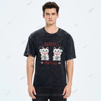 Unisex Japanese Fortune Cat Printed Washed Tee