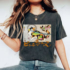 Unisex Vintage Japanese Cat Samurai Printed Washed Tee