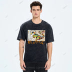 Unisex Vintage Japanese Cat Samurai Printed Washed Tee