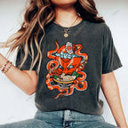 Unisex Vintage Octopus Noodle Printed Washed Tee