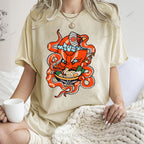 Unisex Vintage Octopus Noodle Printed Washed Tee