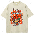 Unisex Vintage Octopus Noodle Printed Washed Tee