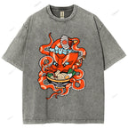 Unisex Vintage Octopus Noodle Printed Washed Tee
