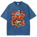 Unisex Vintage Octopus Noodle Printed Washed Tee