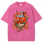 Unisex Vintage Octopus Noodle Printed Washed Tee