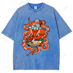Unisex Vintage Octopus Noodle Printed Washed Tee
