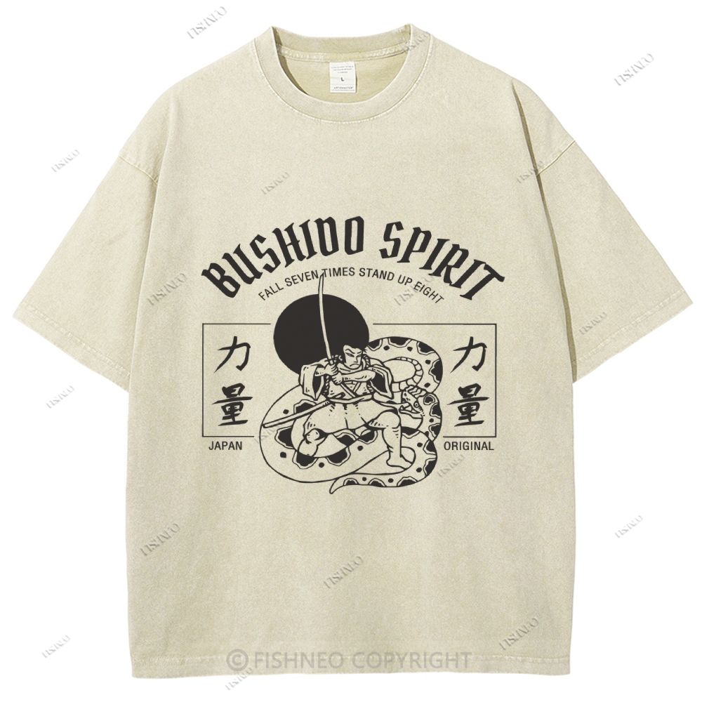 Unisex Samurai Snake Printed Washed Tee