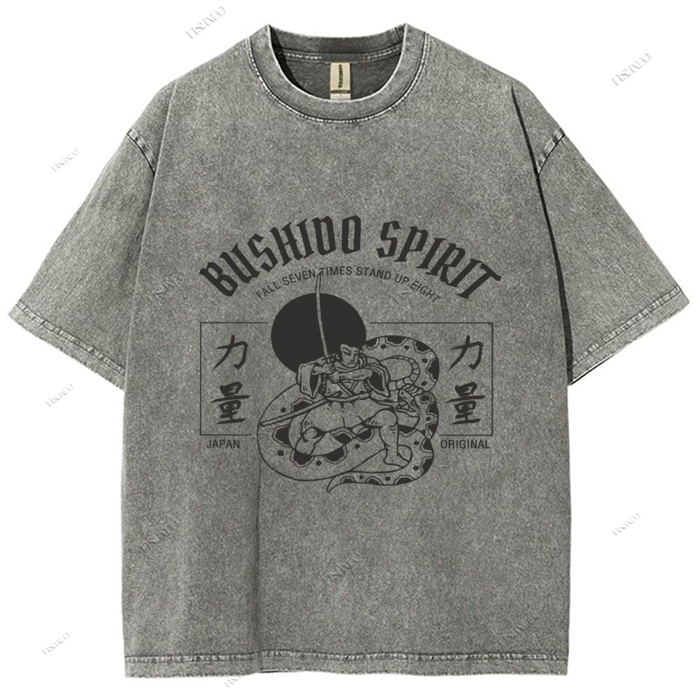 Unisex Samurai Snake Printed Washed Tee