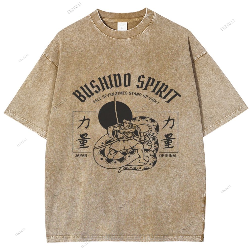 Unisex Samurai Snake Printed Washed Tee