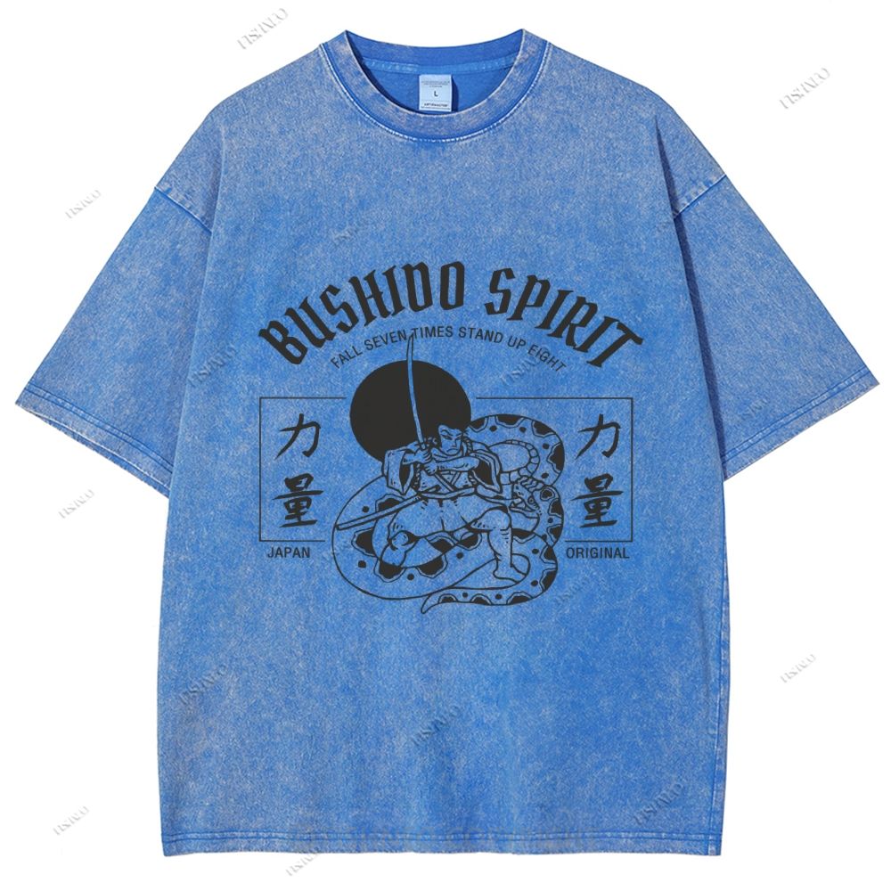 Unisex Samurai Snake Printed Washed Tee