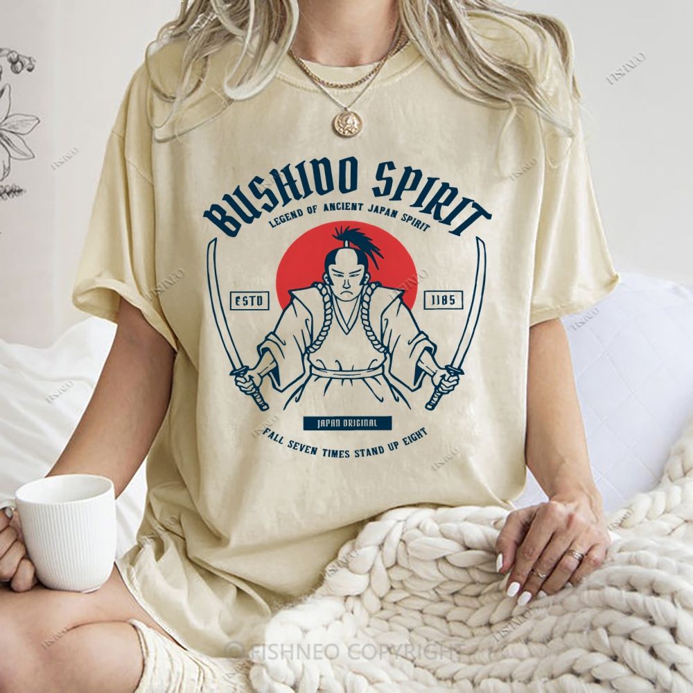 Unisex Samurai Spirit Printed Washed Tee