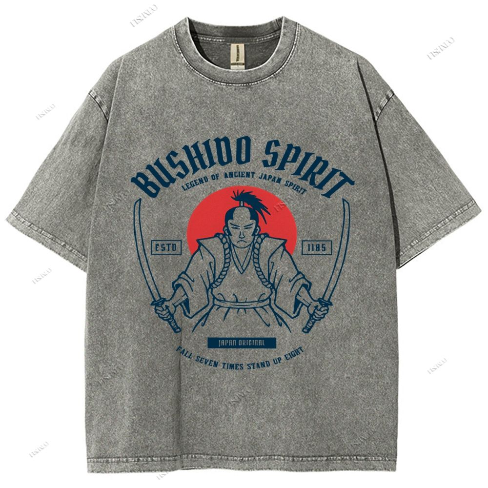 Unisex Samurai Spirit Printed Washed Tee
