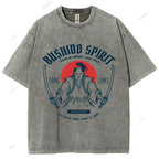 Unisex Samurai Spirit Printed Washed Tee