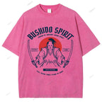 Unisex Samurai Spirit Printed Washed Tee