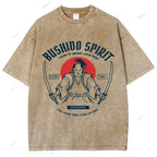 Unisex Samurai Spirit Printed Washed Tee