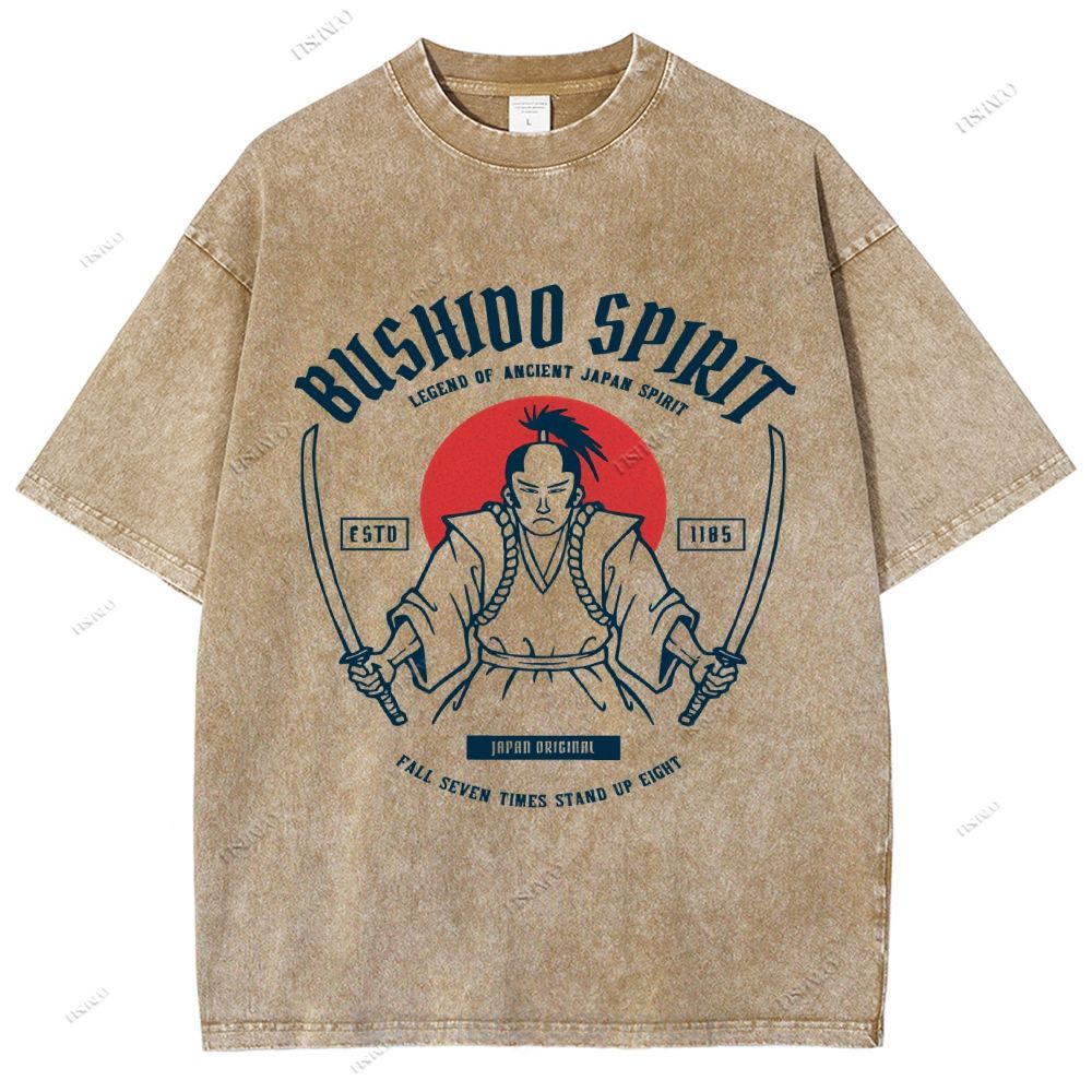 Unisex Samurai Spirit Printed Washed Tee
