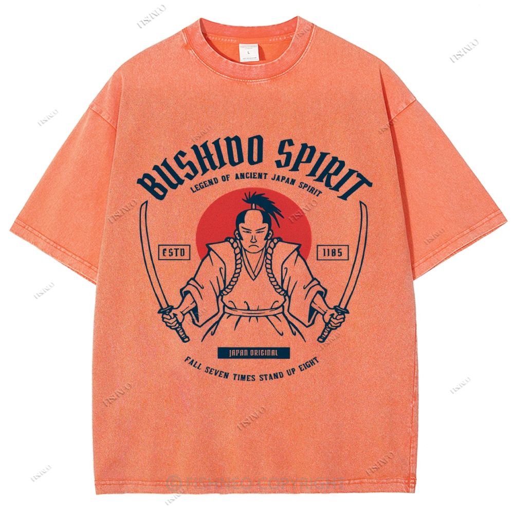 Unisex Samurai Spirit Printed Washed Tee