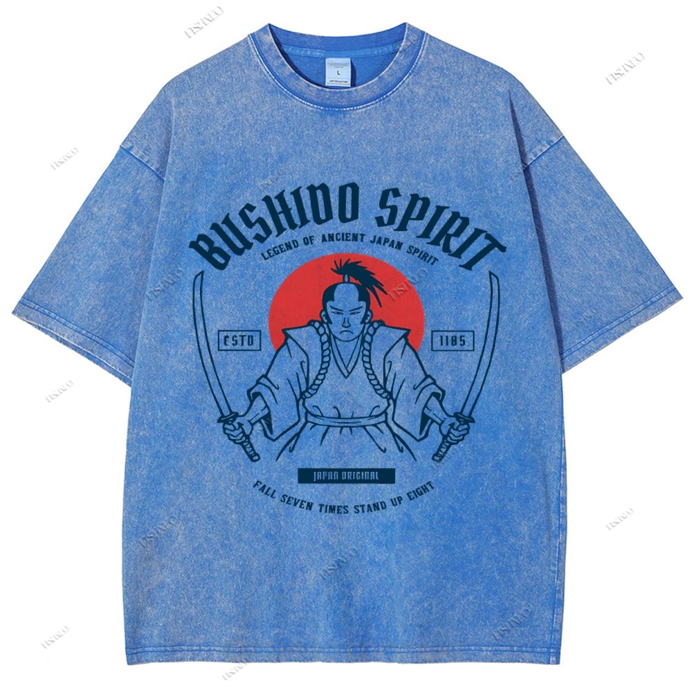 Unisex Samurai Spirit Printed Washed Tee