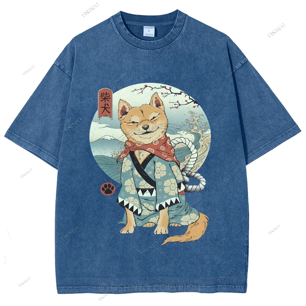 Shiba Inu Dog Ukiyoe Vintage Wash Japanese Design T-Shirt