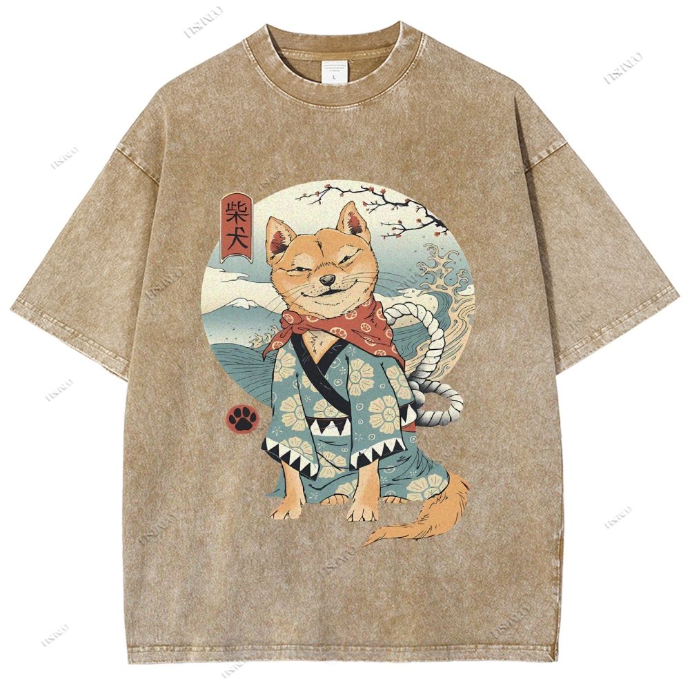 Shiba Inu Dog Ukiyoe Vintage Wash Japanese Design T-Shirt