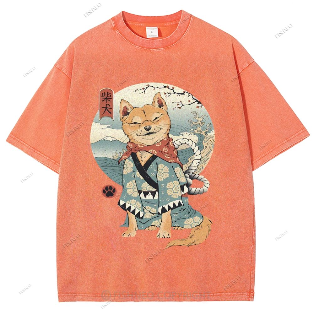 Shiba Inu Dog Ukiyoe Vintage Wash Japanese Design T-Shirt