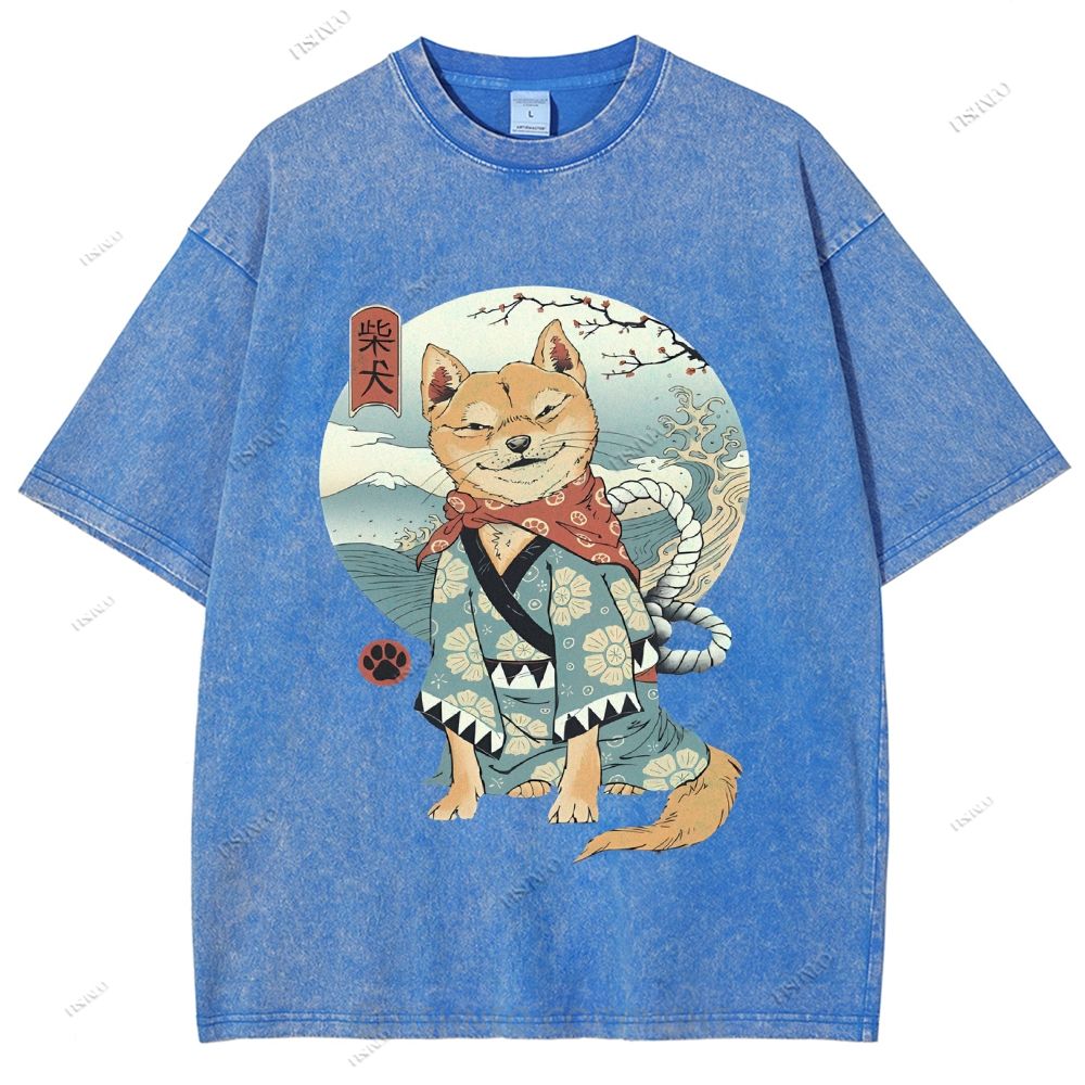 Shiba Inu Dog Ukiyoe Vintage Wash Japanese Design T-Shirt