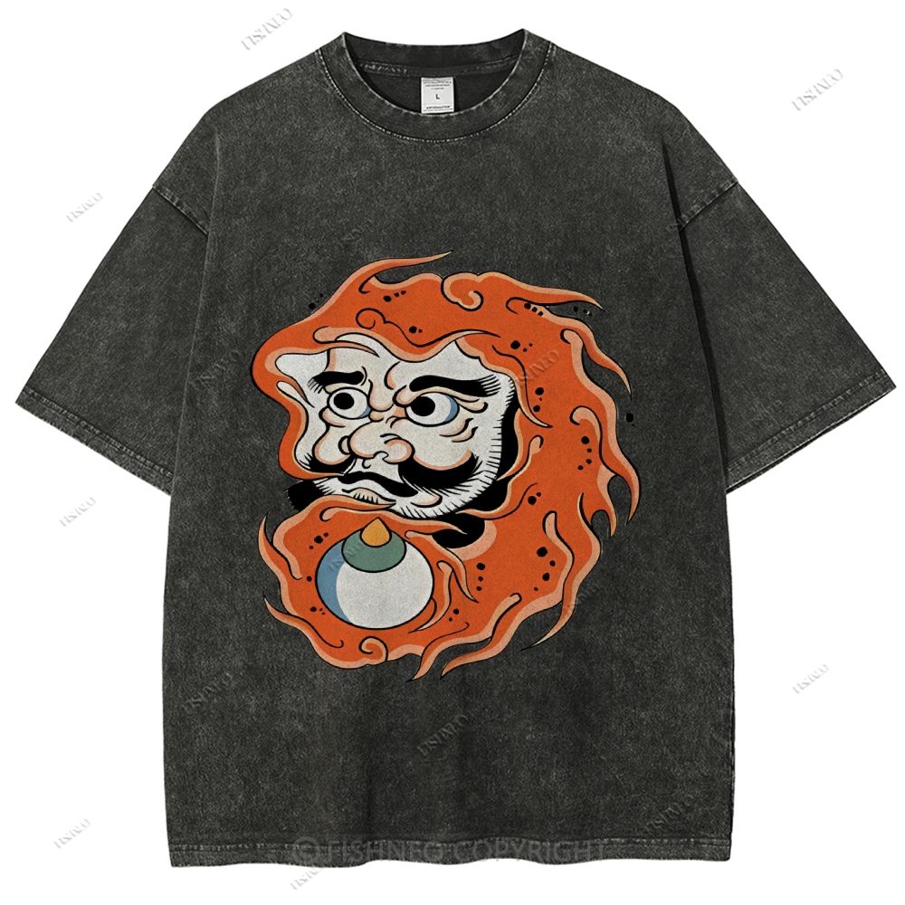 Unisex Japanese Art Bodhidharma Printed Washed Tee
