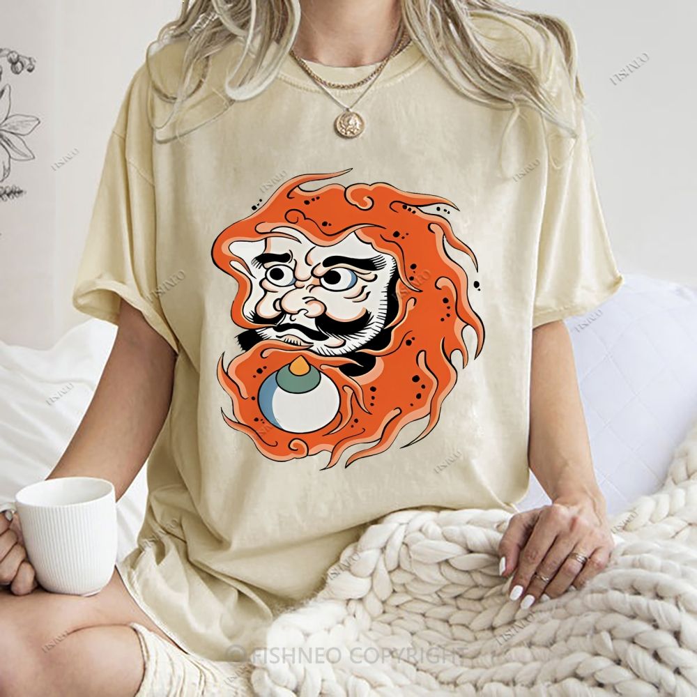 Unisex Japanese Art Bodhidharma Printed Washed Tee