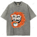 Unisex Japanese Art Bodhidharma Printed Washed Tee