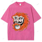 Unisex Japanese Art Bodhidharma Printed Washed Tee