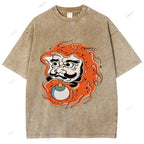 Unisex Japanese Art Bodhidharma Printed Washed Tee