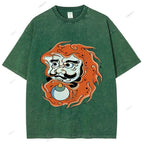 Unisex Japanese Art Bodhidharma Printed Washed Tee