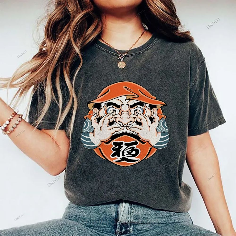 Unisex Japanese Art Bodhidharma Printed Washed Tee