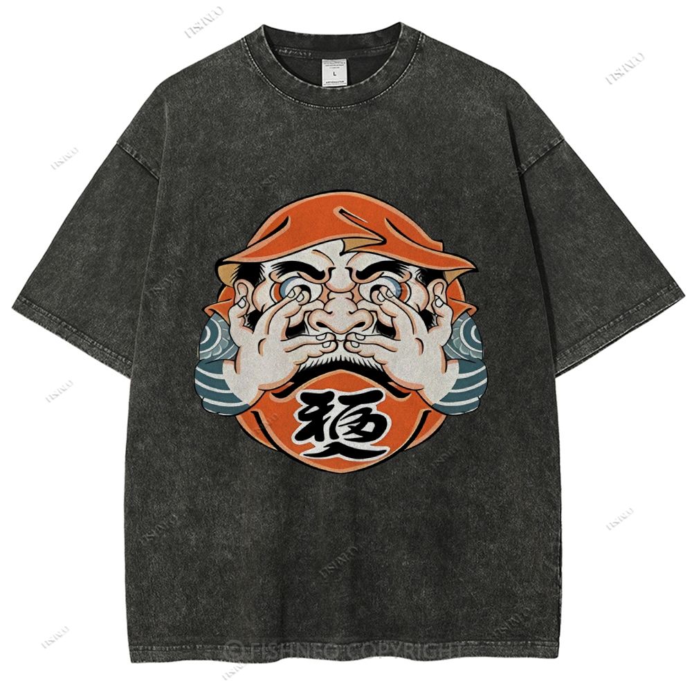 Unisex Japanese Art Bodhidharma Printed Washed Tee