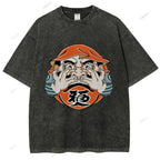 Unisex Japanese Art Bodhidharma Printed Washed Tee