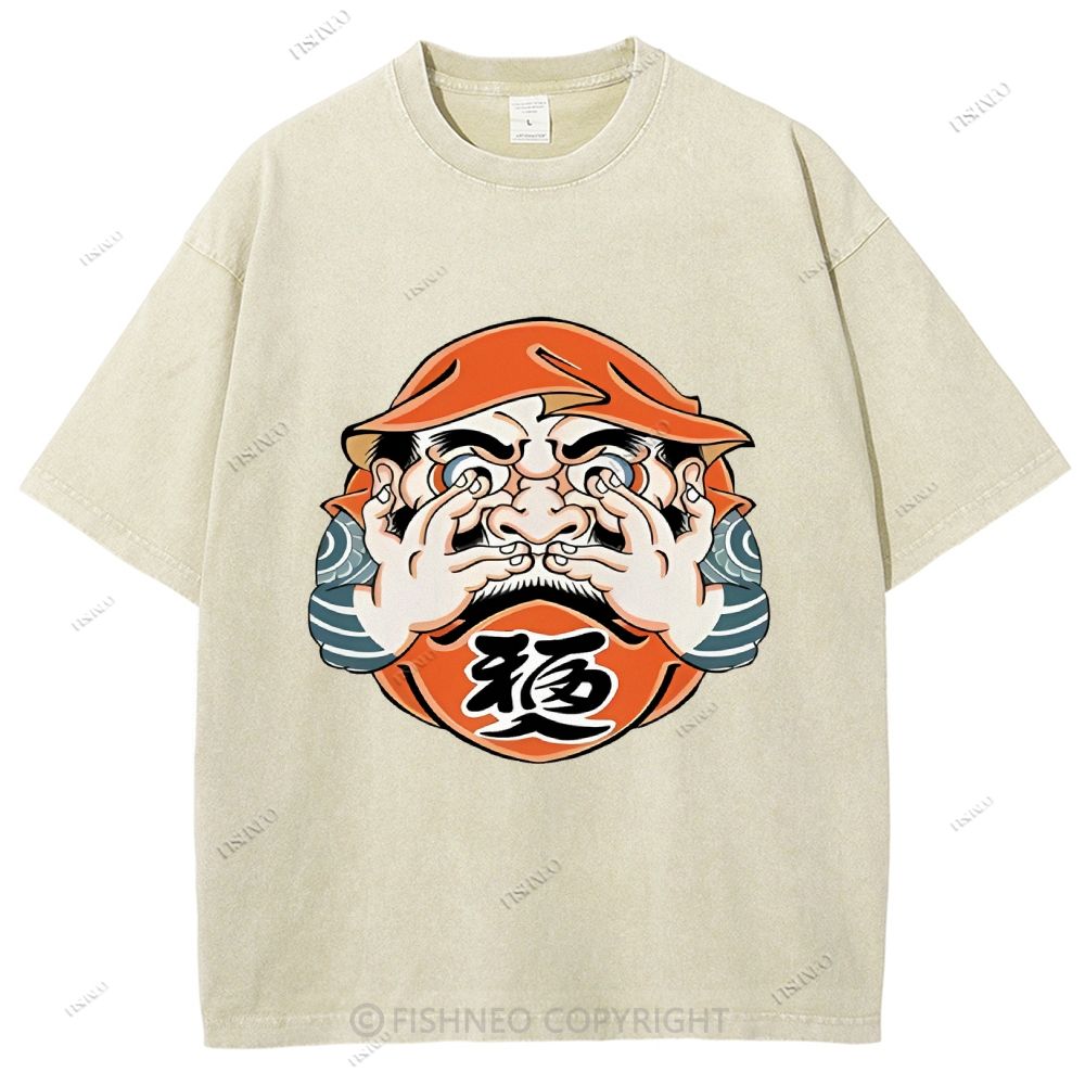 Unisex Japanese Art Bodhidharma Printed Washed Tee