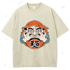 Unisex Japanese Art Bodhidharma Printed Washed Tee