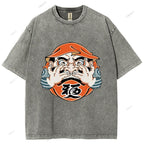 Unisex Japanese Art Bodhidharma Printed Washed Tee