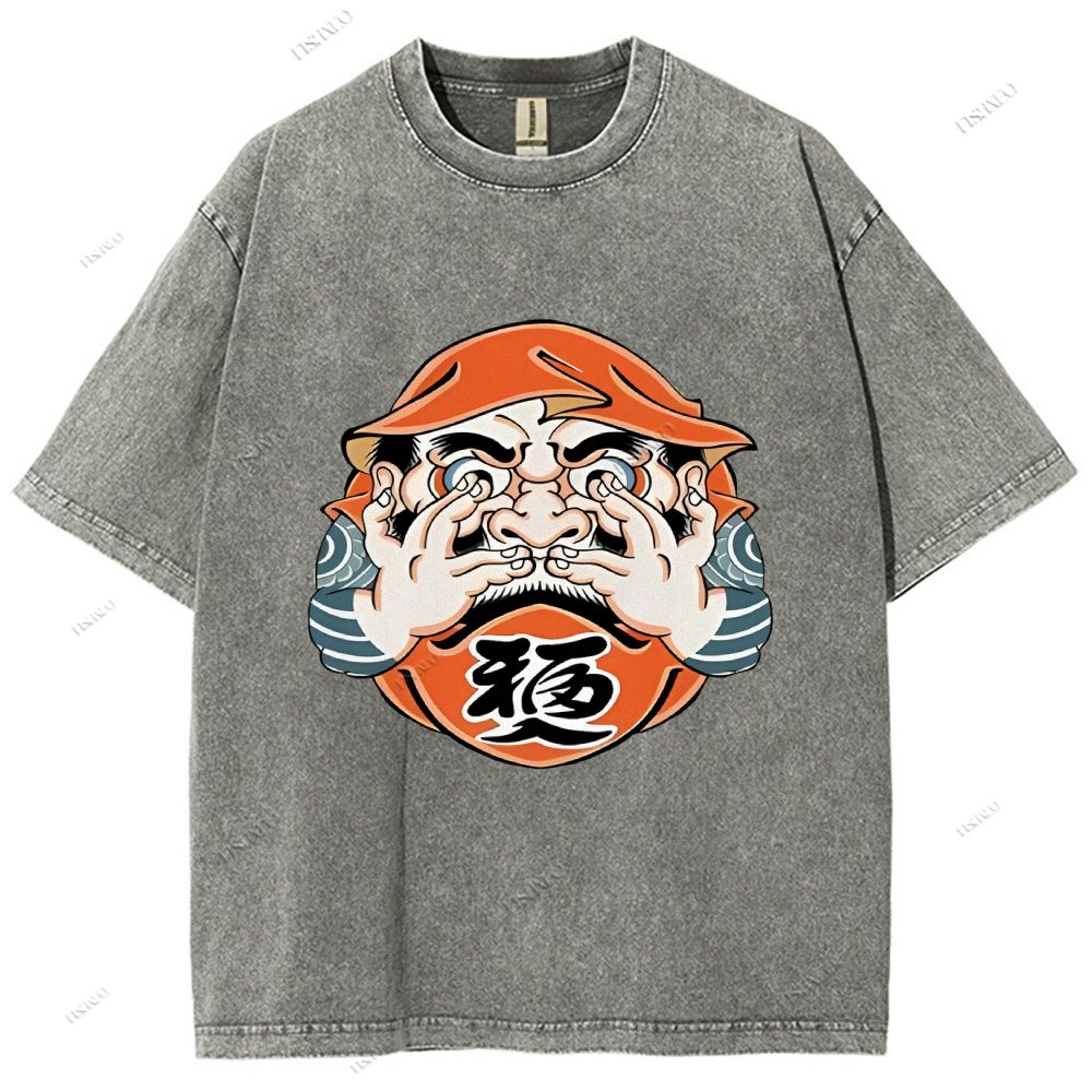 Unisex Japanese Art Bodhidharma Printed Washed Tee