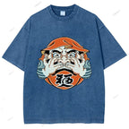 Unisex Japanese Art Bodhidharma Printed Washed Tee