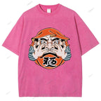 Unisex Japanese Art Bodhidharma Printed Washed Tee