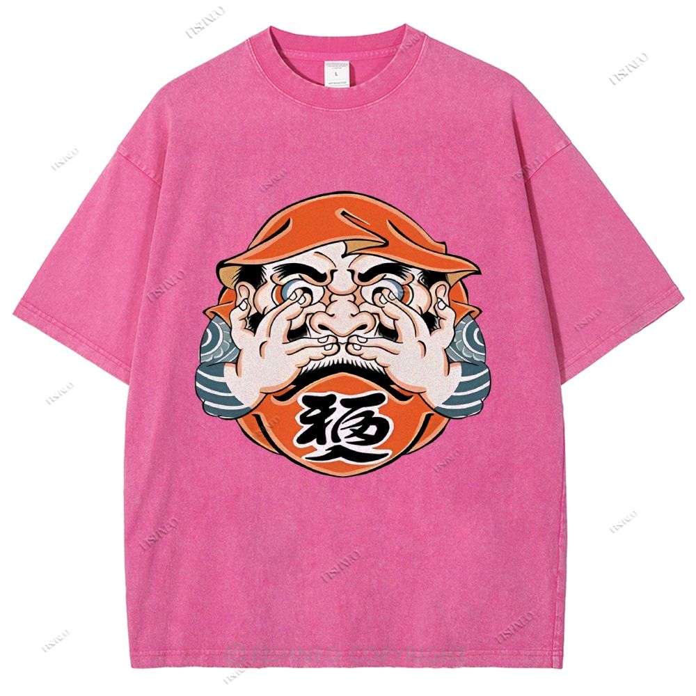 Unisex Japanese Art Bodhidharma Printed Washed Tee