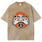 Unisex Japanese Art Bodhidharma Printed Washed Tee