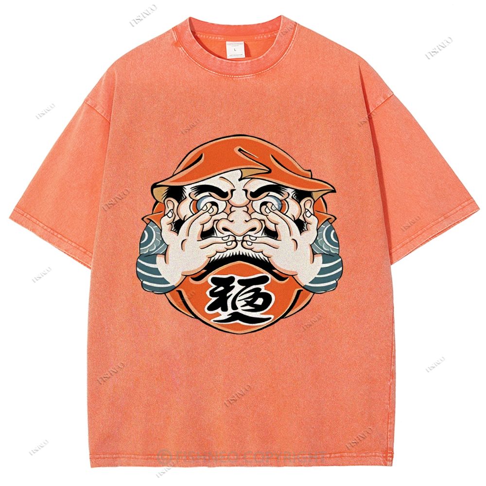 Unisex Japanese Art Bodhidharma Printed Washed Tee