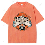 Unisex Japanese Art Bodhidharma Printed Washed Tee