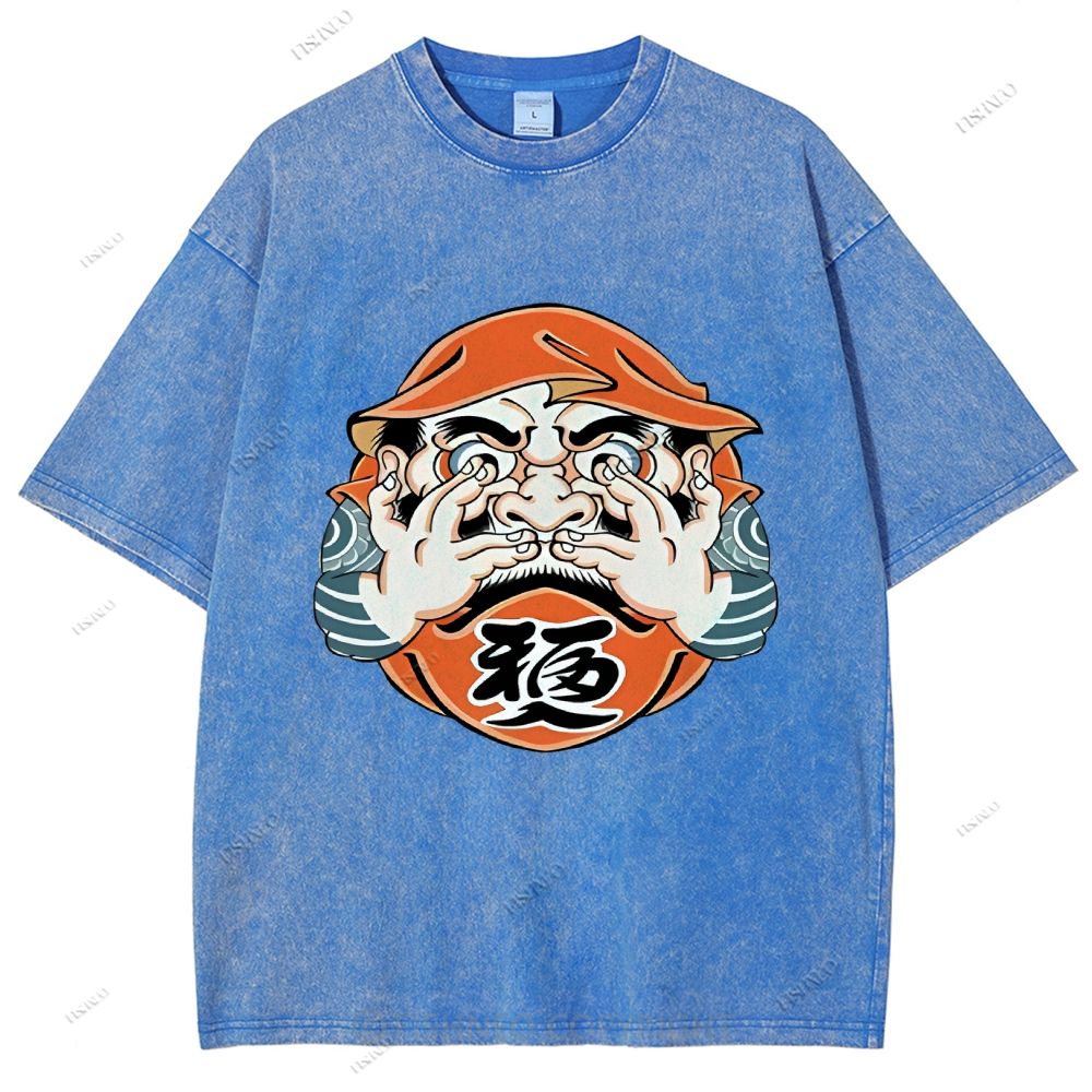 Unisex Japanese Art Bodhidharma Printed Washed Tee