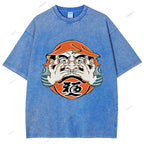 Unisex Japanese Art Bodhidharma Printed Washed Tee