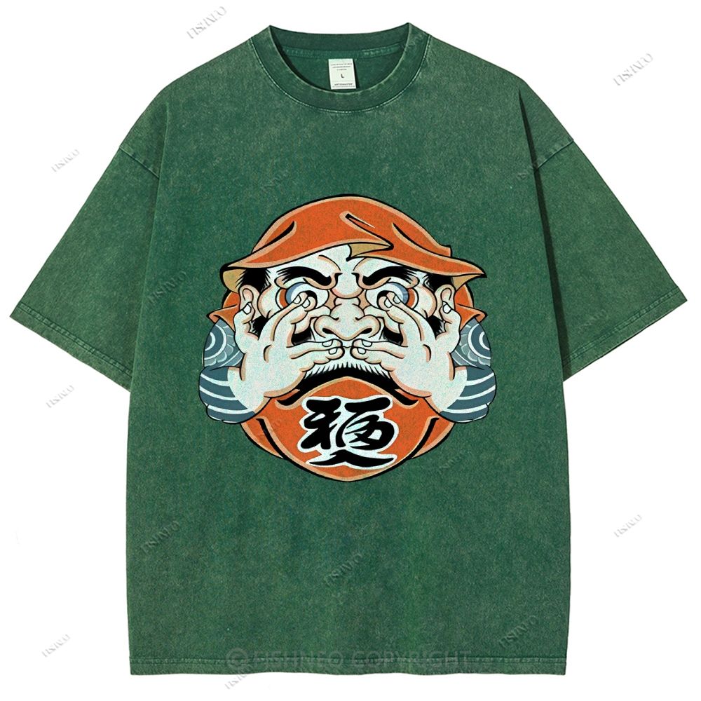 Unisex Japanese Art Bodhidharma Printed Washed Tee