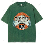 Unisex Japanese Art Bodhidharma Printed Washed Tee